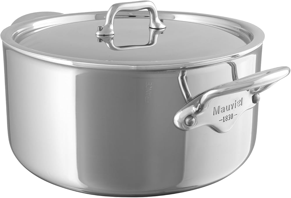 Mauviel M'Urban 4 Tri-Ply Polished Stainless Steel Cocotte With Lid and Cast Stainless Steel Handles, 6.2-Qt, Made In France