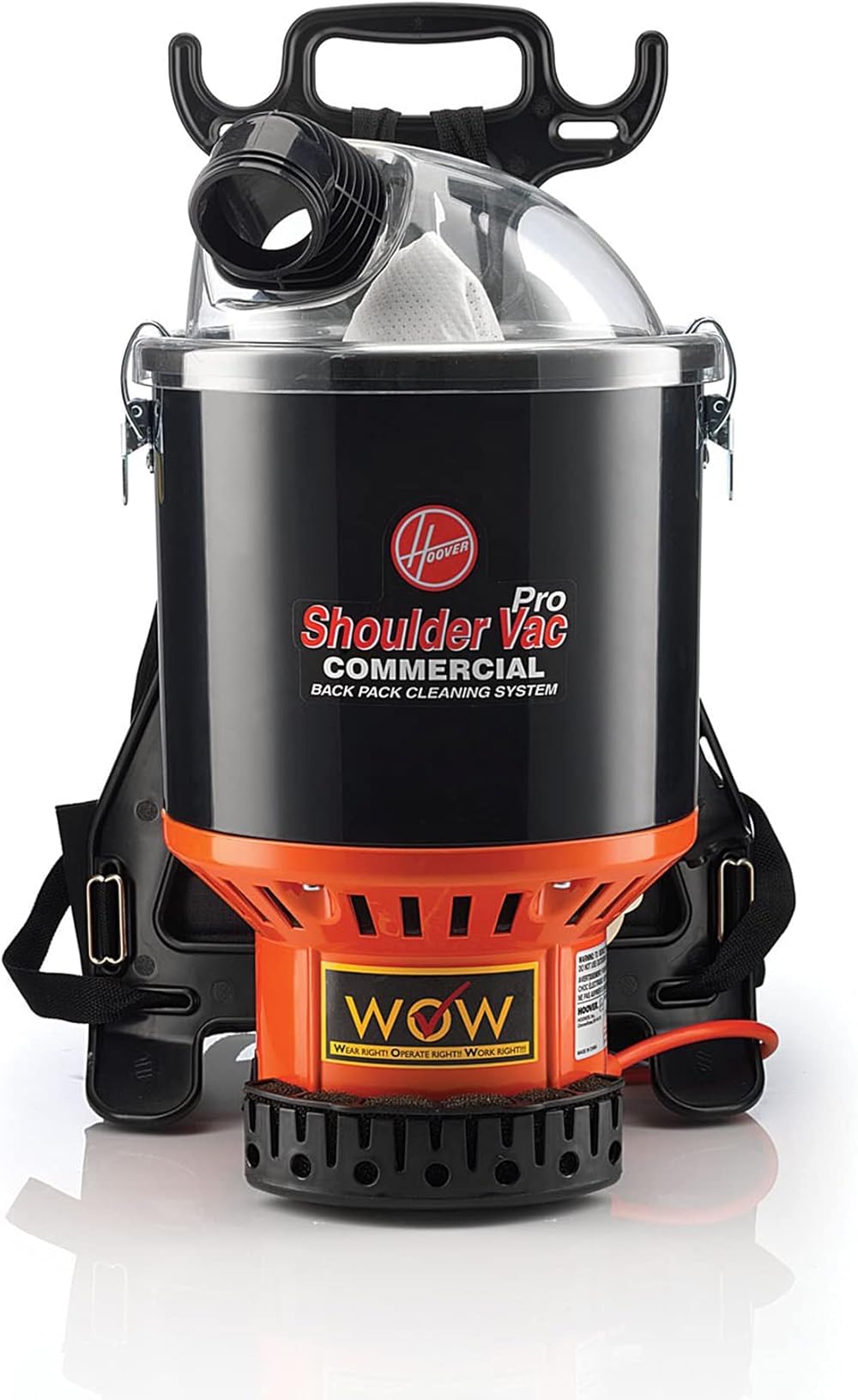 Hoover Commercial Shoulder Vac Pro Backpack Bagged Vacuum Cleaner, with HEPA Media Filter, Lightweight with Extra Long Cord, Chiropractic Design, for Carpet and Hard Floors, C2401, Black