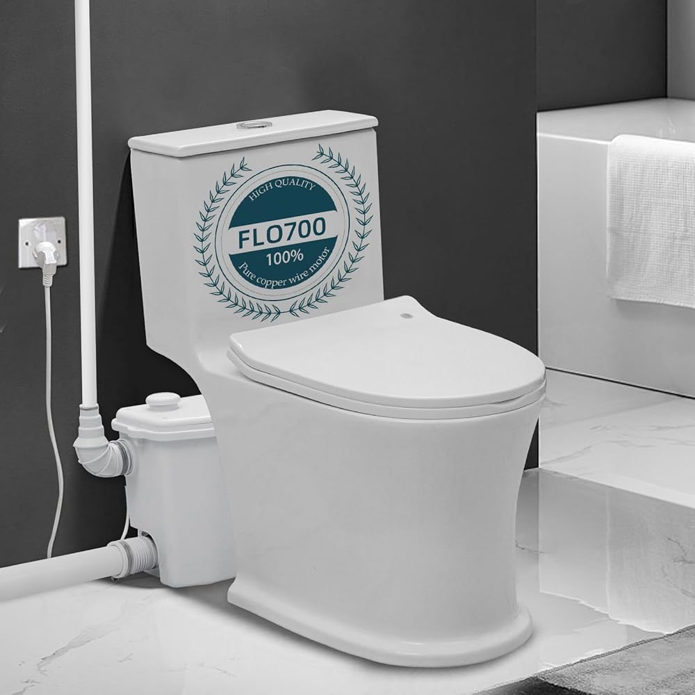 700 Watt Upflush Toilet with Macerator Pump For Basement, One Piece Macerating Toilet for Bathroom, Powerful & Quiet Dual-Flush Elongated One-Piece Toilet, Glazed Surface, 30FT Up Pumping