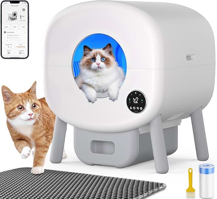 110L Self-Cleaning Cat Litter Box,Automatic Litter Box-Robot for Multiple Cats,Large Electric Kitty Litter Box-APP Control,Odor-Free,Liner & Litter Mat & Aromatherapy Box