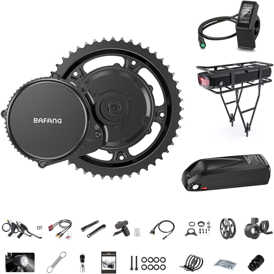 BAFANG Ebike Conversion Kit,BBS02 BBSHD Mid Drive Kit with Battery(Optional) Gear Sensosr for BB68-73MM Moutain Bike,Commuter Bike,Trike(DM03 Display,Without Battery)