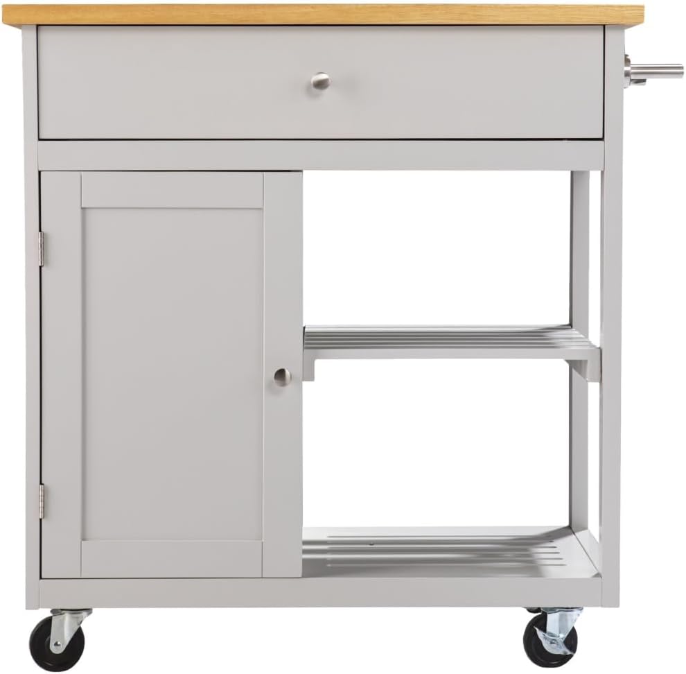 HomeRoots 402561 35 in. Rolling Kitchen Island with Storage Gray & Natural