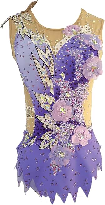 Girl and Adult Sleeveless Purple Artistic Gymnastics Dress Flower Decoration Customized Competition Costume
