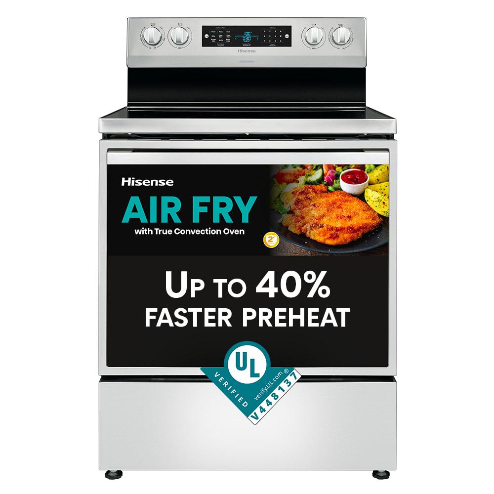 Hisense 30-in Glass Top 5 Burners 5.8-cu ft Self-Cleaning Air Fry Freestanding Electric Range (Stainless Steel)
