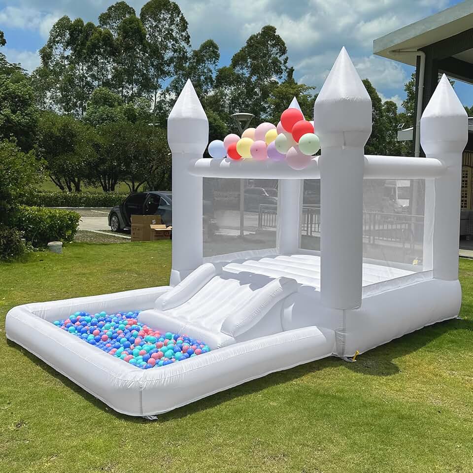 Inflatable White Bounce House Professional Jumping Bouncy Castle Bouncer for Wedding Party with Carrying Bag Repair kit (Premium 840D Oxford Cloth 13 * 8.2 * 8.2 ft)