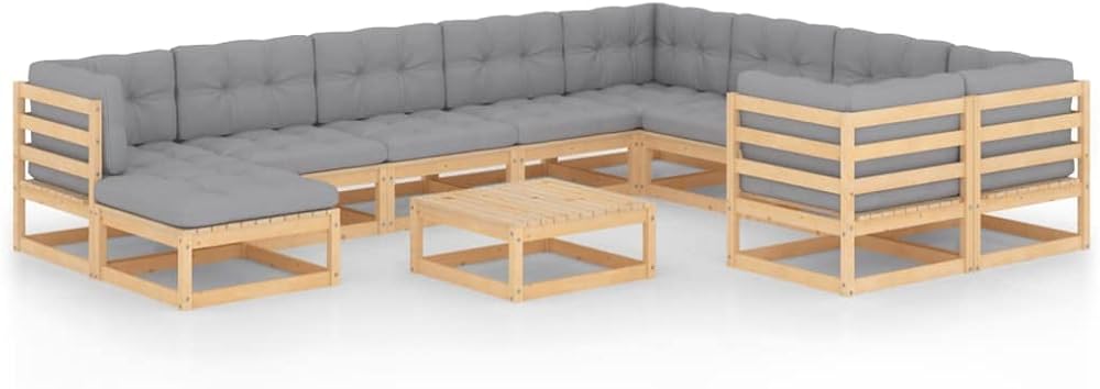 11 Piece Patio Lounge Set with Cushions,Outdoor Couch,Outdoor Sectional Sofa Conversation Set,Backyard Furniture,Patio Decor,Perfect for Patio, Garden, Porch, or Front Yard Area, Solid Pinewood