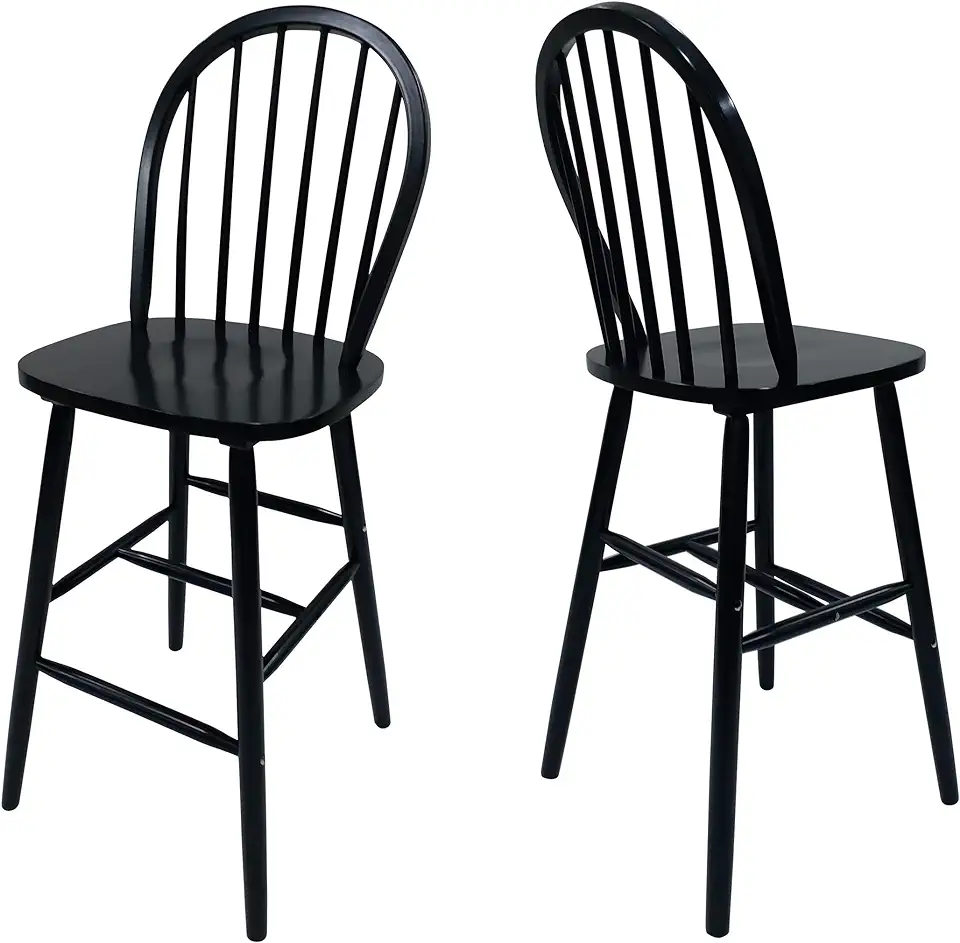 Great Deal Furniture Lopez Spindle Bar Stools - Rubberwood - Traditional - Farmhouse-Style - Black - Set of 2 - 29.2' Seats