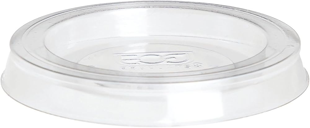 Eco-Products Compostable Clear PLA Plastic Portion Cup Lids, Case of 5000, Fits 1oz Food Containers, Renewable Plant-Based, Disposable, ASTM Compliant, BPI-Certified