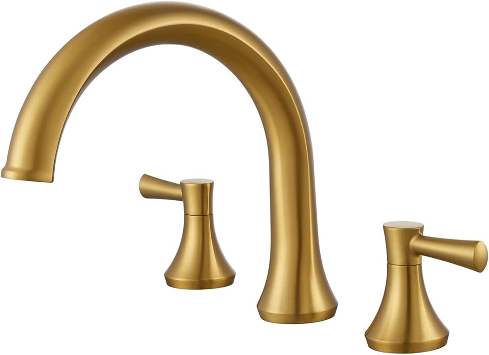 Roman Tub Faucet Deck Mount Tub Filler 2 Handles Brushed Gold Bathtub Faucets Brass Bathroom Faucet