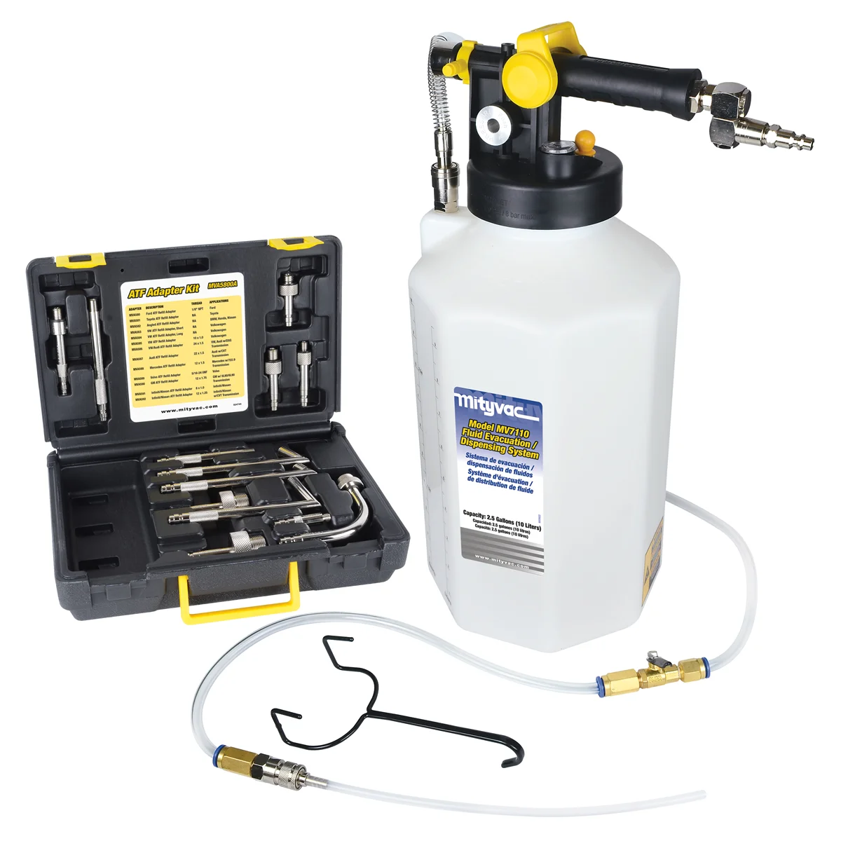 Mityvac MV7412 ATF Refill Kit for Topping-off or Refilling Sealed Automatic Transmissions, 2.5 Gallon/10 Liter Fluid Capacity, Includes Adapters That Connect to Most Modern Sealed Transmissions
