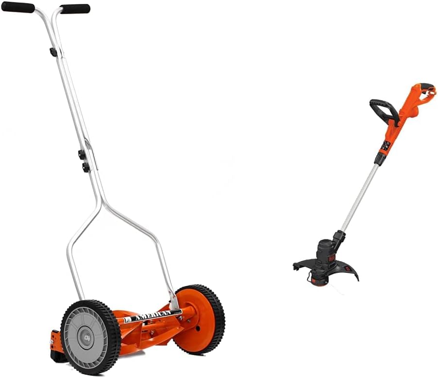 American Lawn Mower Company 1204-14 14-Inch 4-Blade Push Reel Lawn Mower, Red and Black+Decker ST8600 5.0 AMP 13 Inch String Trimmer