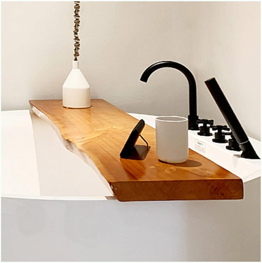 PENGFEI Bathtub Caddy Tray, Thicken 5cm Home Waterproof Solid Wood Bath Tub Table Shelf, Caddy Tub Holder Reading Rack for Tablet Books Candles, Easy to Clean (Size : 80x30cm)