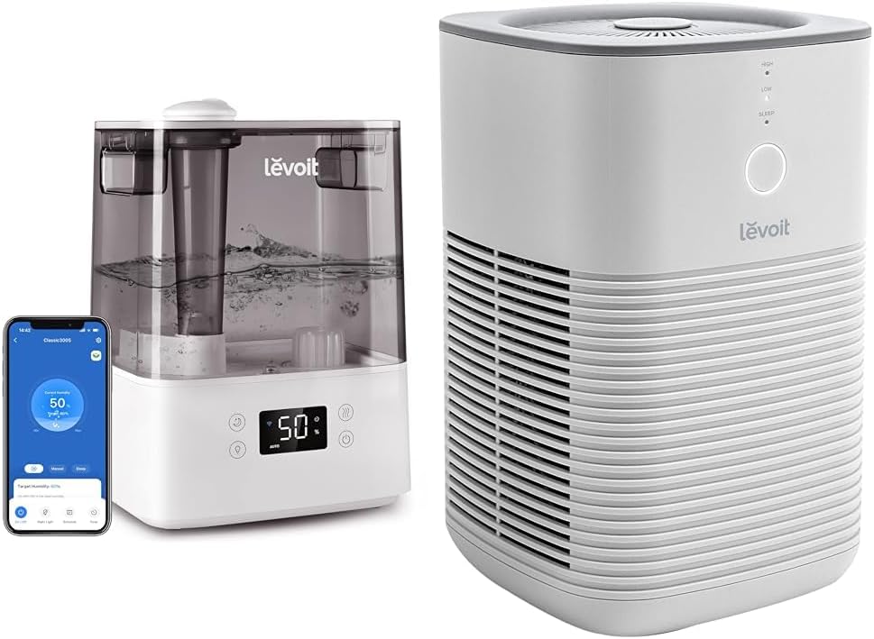 LEVOIT Humidifiers for Bedroom Large Room Home, (6L) Cool Mist Top Fill Essential Oil Diffuser & Air Purifier for Home Bedroom, HEPA Fresheners Filter Small Room Cleaner