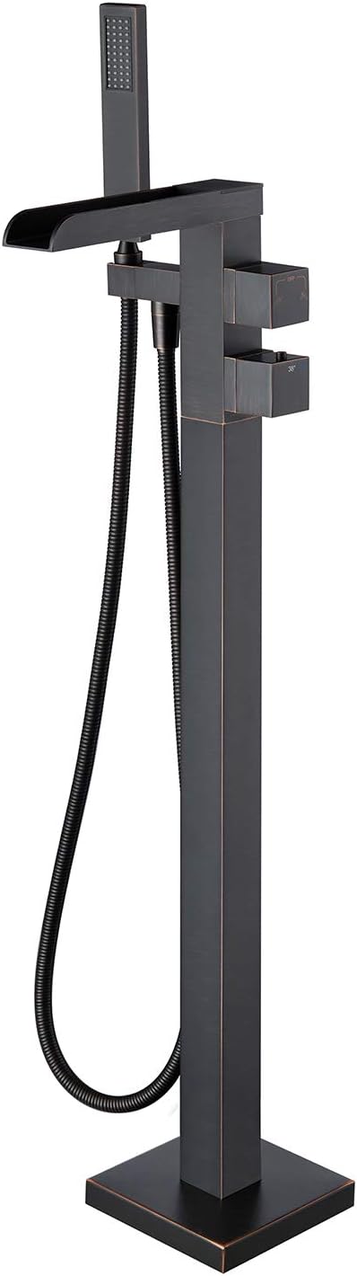 Thermostatic Freestanding Bathtub Faucet Waterfall Tub Filler Oil Rubbed Bronze Floor Mount Brass Bathroom Faucets with Hand Shower