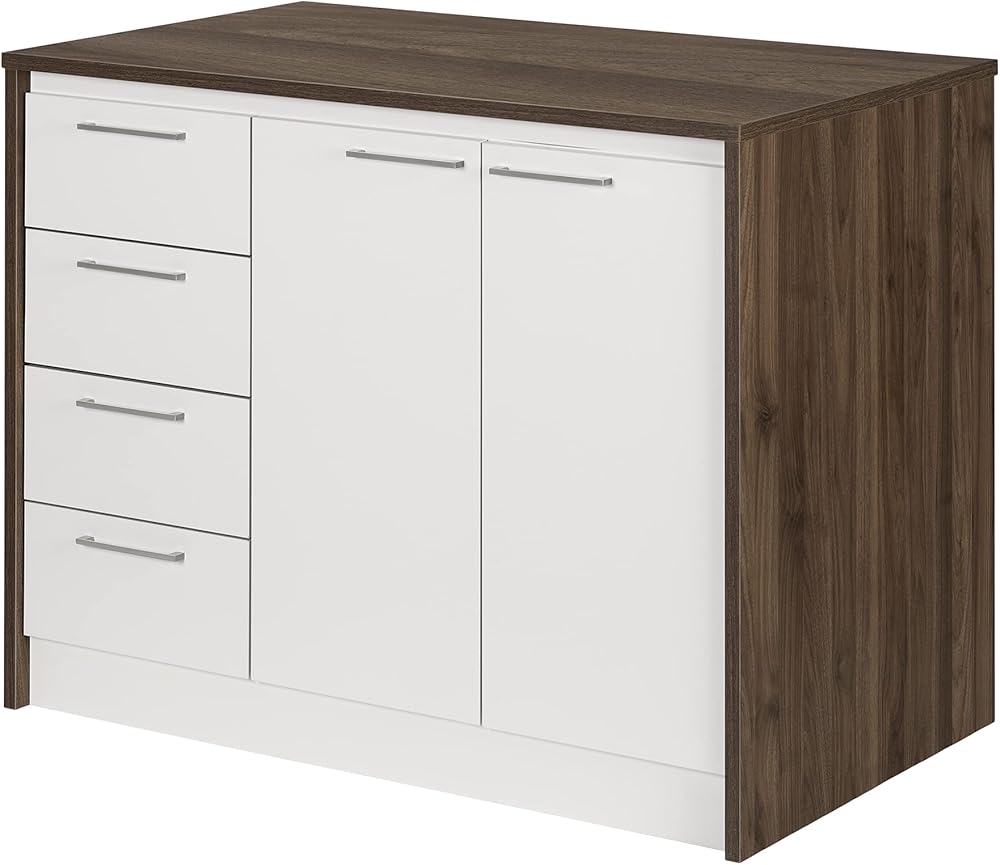 South Shore Myro Kitchen Island, Natural Walnut and White