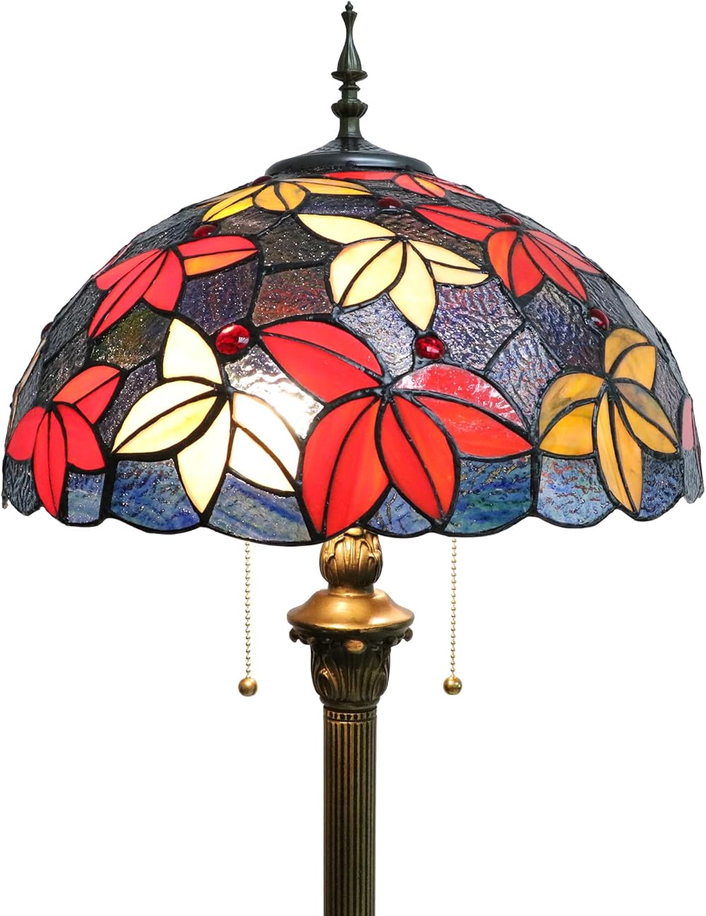 Tiffany Floor Lamps for Living Room, 16 Inch Vintage Maple Leaves Tiffany Standing Floor Lamp, Stained Glass Large Reading Floor Lamp for Lounge
