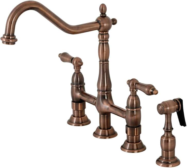 Kingston Brass KS127ALBSAC Heritage Bridge Kitchen Faucet, Antique Copper, 13.88 x 8.56 x 13.13