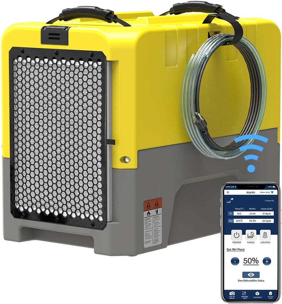 ALORAIR 180PPD Commercial Dehumidifier for Crawl Space & Basement, Wi-Fi APP Controls with Pump, Capacity up to 85 PPD at AHAM Condition, for Large Space, Job Sites, Yellow