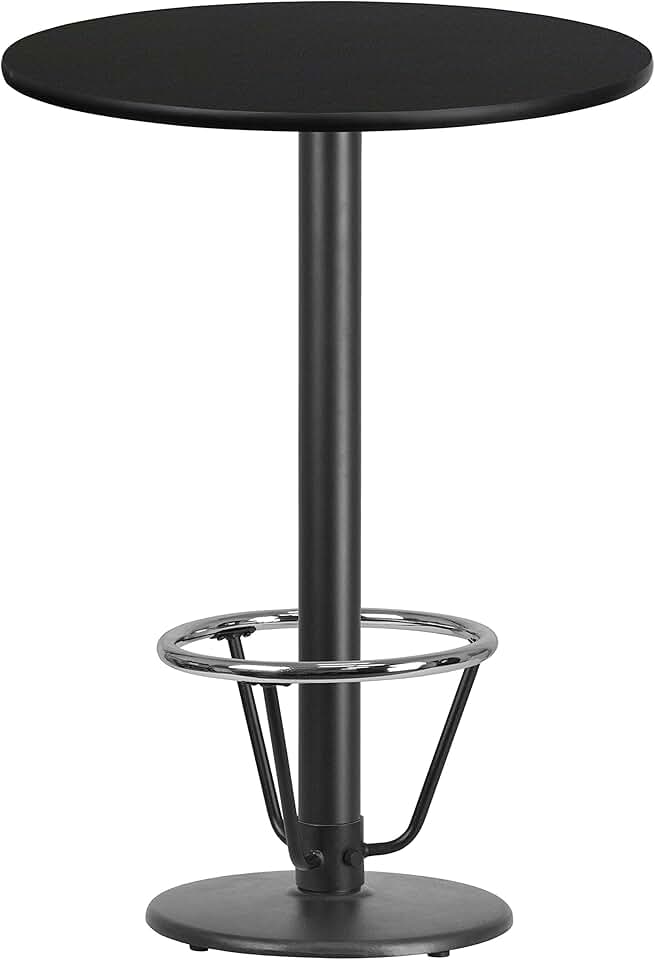 Flash Furniture 30'' Round Black Laminate Table Top with 18'' Round Bar Height Table Base and Foot Ring