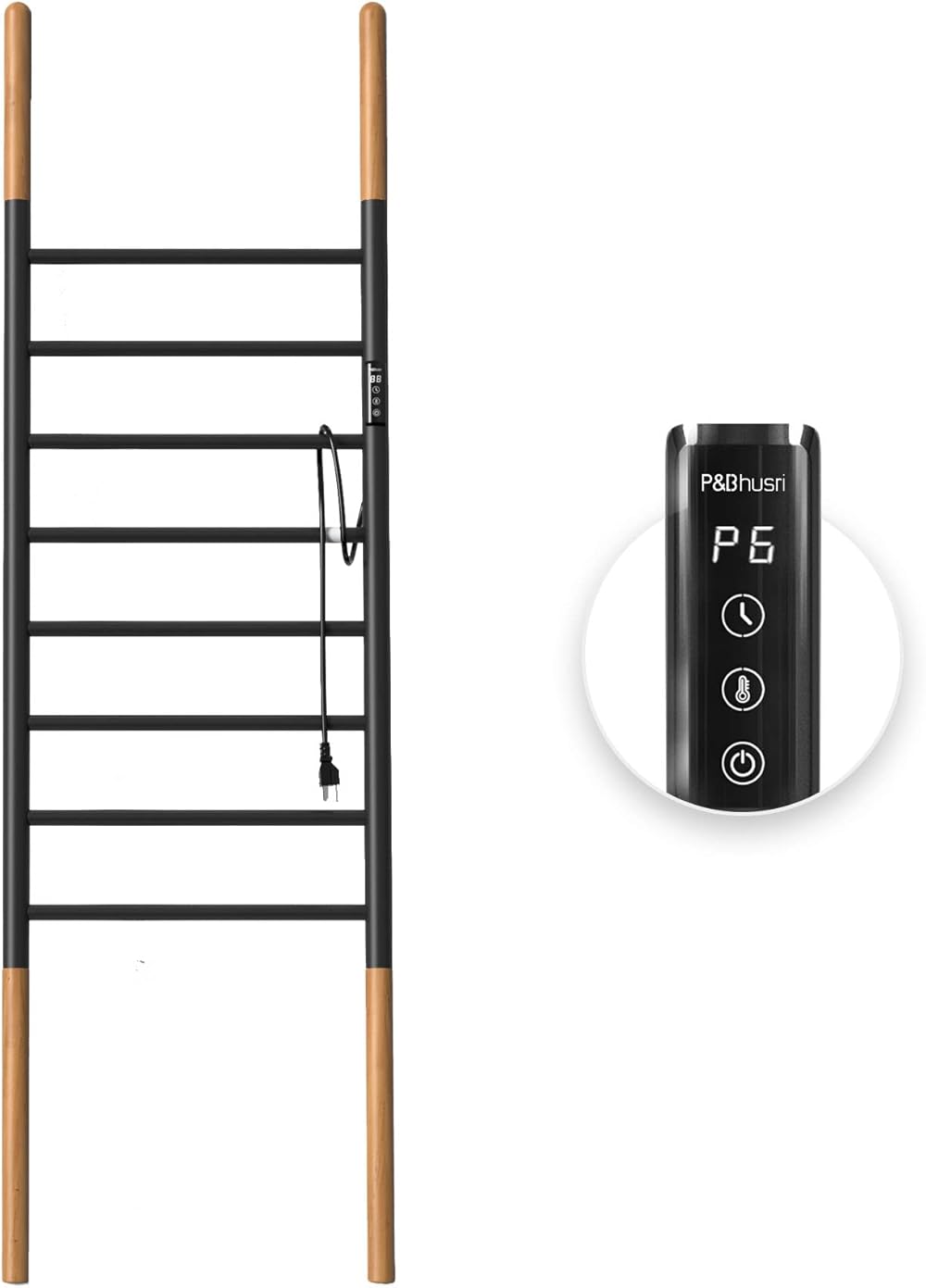 P&Bhursri Towel Warmer Stand, 8-Bar Heated Towel Rack for Bathroom (Width 17.7 in), Blanket Rack Towel Warmer, Electric Towel Drying Rack with Timer, Stainless Steel Matte Black, Plug-in