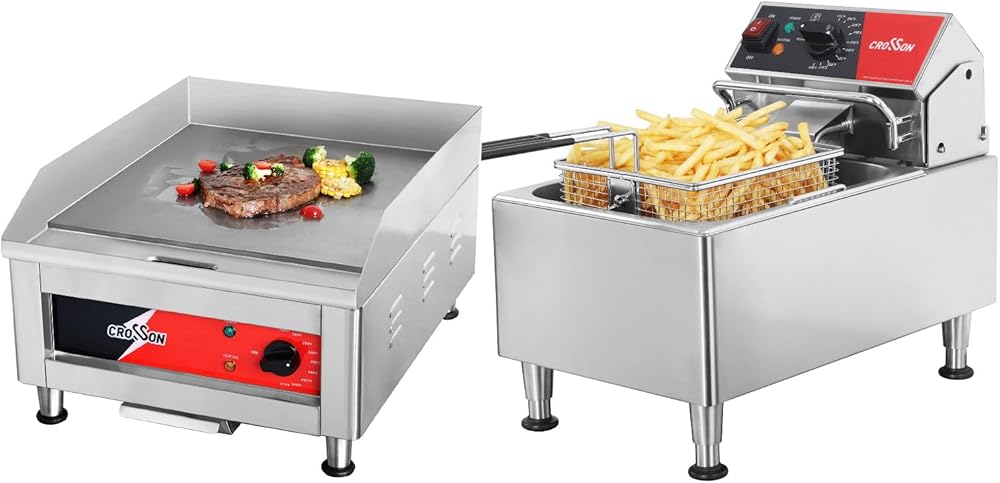 Commercial Countertop Electric Deep Fryer and Griddle