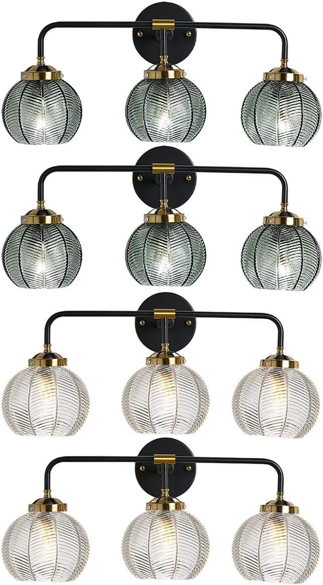 Bathroom Vanity Light fixtures 3 Light Glass Globe Wall Sconce Lights, Clear and Green Shade