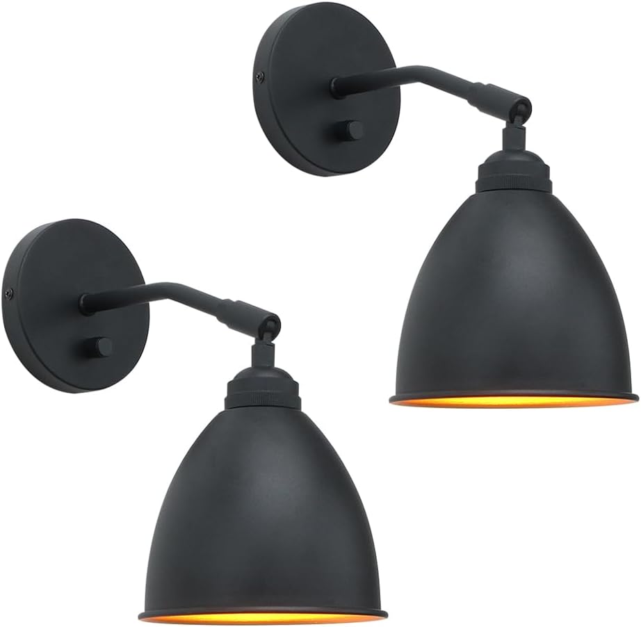 Yosoan Vintage Wall Sconce Bookcase Light, 2-Pack Dimmable On Off Switch Hardwired Industrial Mount Metal Fixture