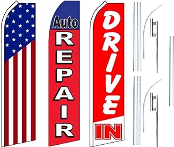 Auto Shop Services Super Flag 3 Pack & Poles-US Flag-Auto Repair-Drive In