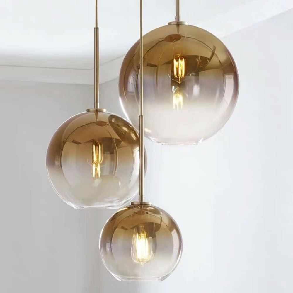 3 Light Glass Pendant Light Fixture Modern Chandelier Gold Gradient Glass Cluster Pendant Light Stairwell Vintage Ceiling Hanging Lamp for Kitchen Island Dining Room Bedroom Farmhouse
