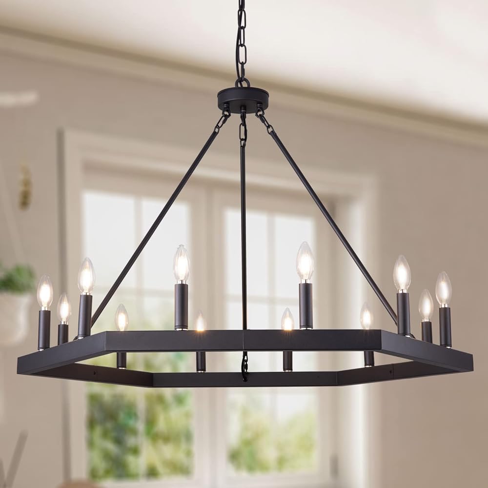 Wellmet Black Farmhouse Chandelier 40