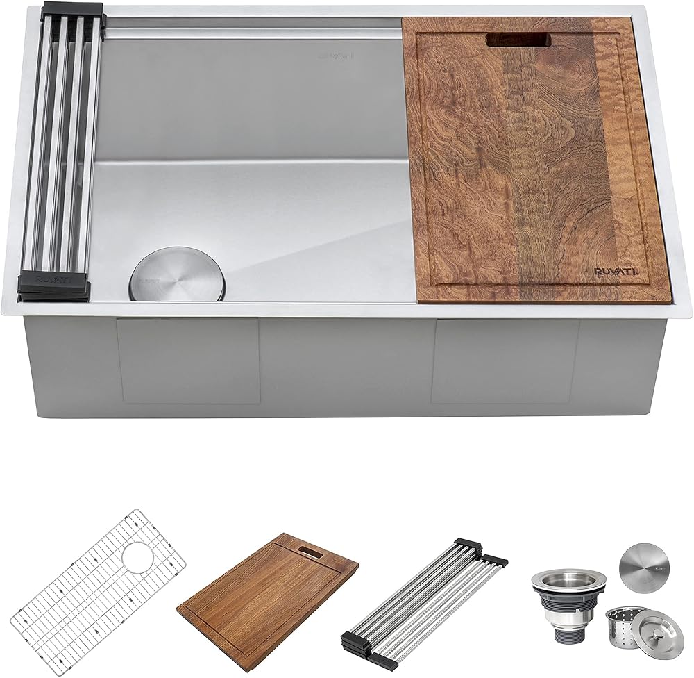 Ruvati 33-inch Workstation Slope Bottom Offset Drain Undermount 16 Gauge Kitchen Sink - RVH8591