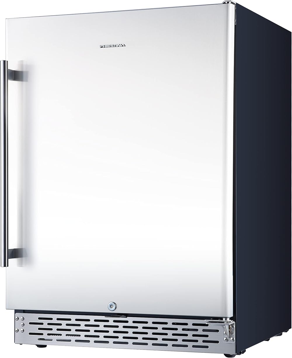 Phiestina 24 inch Indoor/Outdoor Beverage Refrigerator 175 Cans Built-in/Freestanding Beverage Fridge Cooler Lockable Stainless Steel Door Auto Defrost Quiet For Home/Commercial,6 Removable Shelves