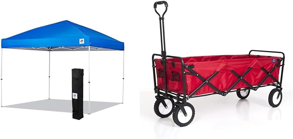 ENV3WH10RB, 10' x 10', Roller Bag, 4-Piece Spike Set, Recreational & Mac Sports WTCX-201 Extended Collapsible Folding Outdoor Utility Wagon, Red