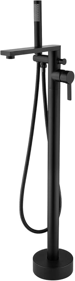 Freestanding Bathtub Faucet Tub Filler Black Floor Mount Brass Single Handle Bathroom Faucets with Hand Shower