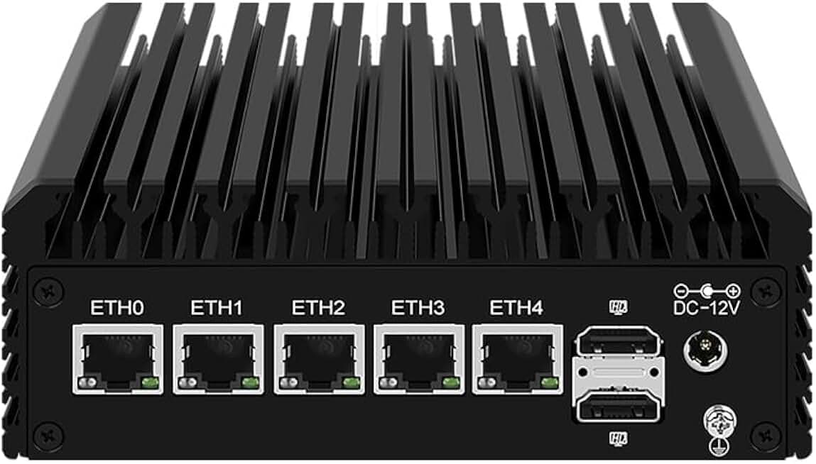 Firewall Micro Appliance Inter N100 Quad Core Mini PC Firewall, 5 Inter i226 2.5Gbe NIC Ports Support AES-NI Soft Router PC VPN Barebone, 8GB DDR5 RAM 128GB SSD