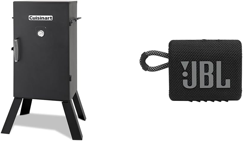 Cuisinart COS-330 Vertical Electric Smoker, Three Removable Smoking Shelves & JBL Go 3: Portable Speaker with Bluetooth, Built-in Battery, Waterproof and Dustproof Feature - Black