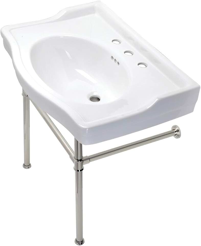 Kingston Brass VPB33086ST Victorian 30-Inch Console Sink with Stainless Steel Legs, Polished Nickel