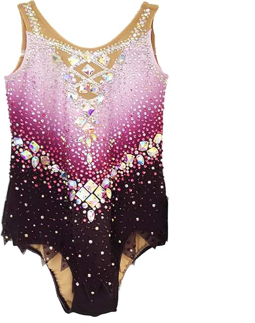 Girl's Purple Sleeveless Diamond Sparkling Professional Competition Performance Costume for Rhythmic Gymnastics