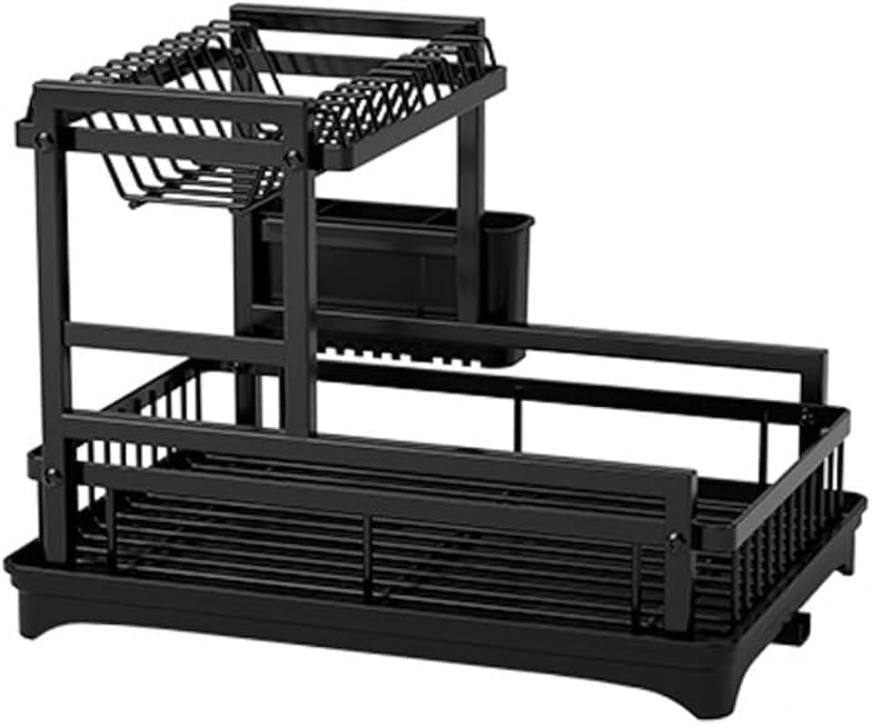 Dish Drying Rack Kitchen Counter Dish Organizer Rack with Drainboard and Utensil Holders Set
