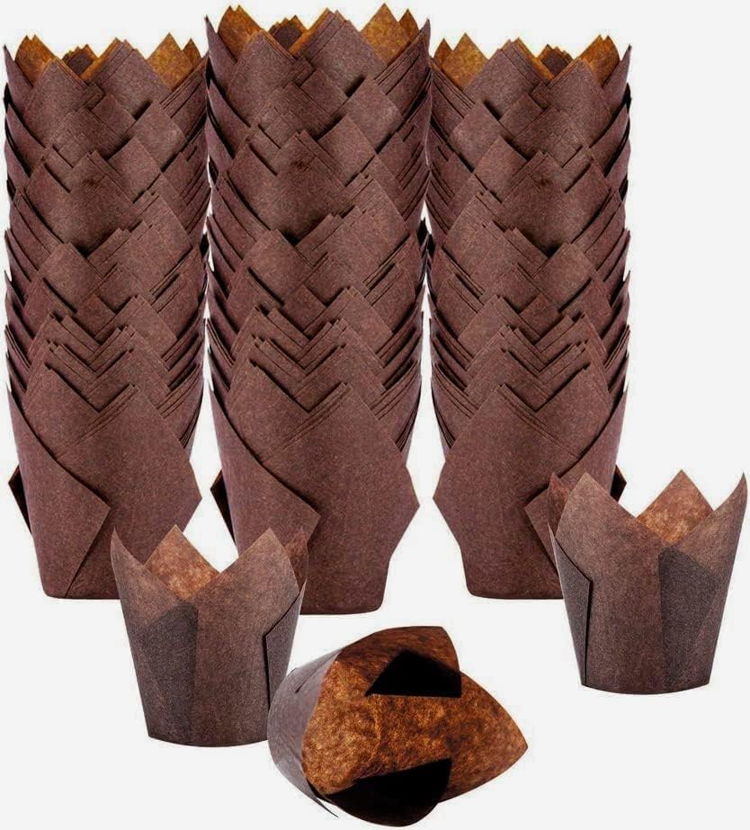1800PCS Tulip Cupcake Liners Medium Baking Cups Muffin Wrappers Perfect for Birthday Parties, Weddings, Baby Showers, Bakeries, Catering, Restaurants Standard Size (Brown)