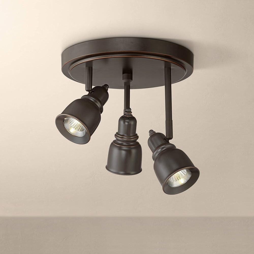 Pro Track Denise 3-Head LED Ceiling Track Light Fixture Kit GU10 Spot-Light Dimmable Low Profile Brown Bronze Finish Rustic Traditional Kitchen Bathroom Living Room Dining Hallway Bedroom 10