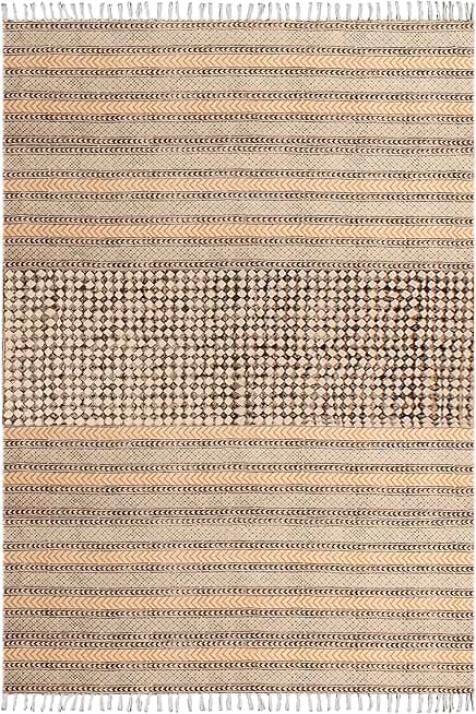Kilim Rug 12 Square Area Rug Flatweave Rug Boho Rug Beige Black Cotton Area Rug Washable Throw Rugs for Large Bedroom Square Dining Table Hall Room Patio Doormat