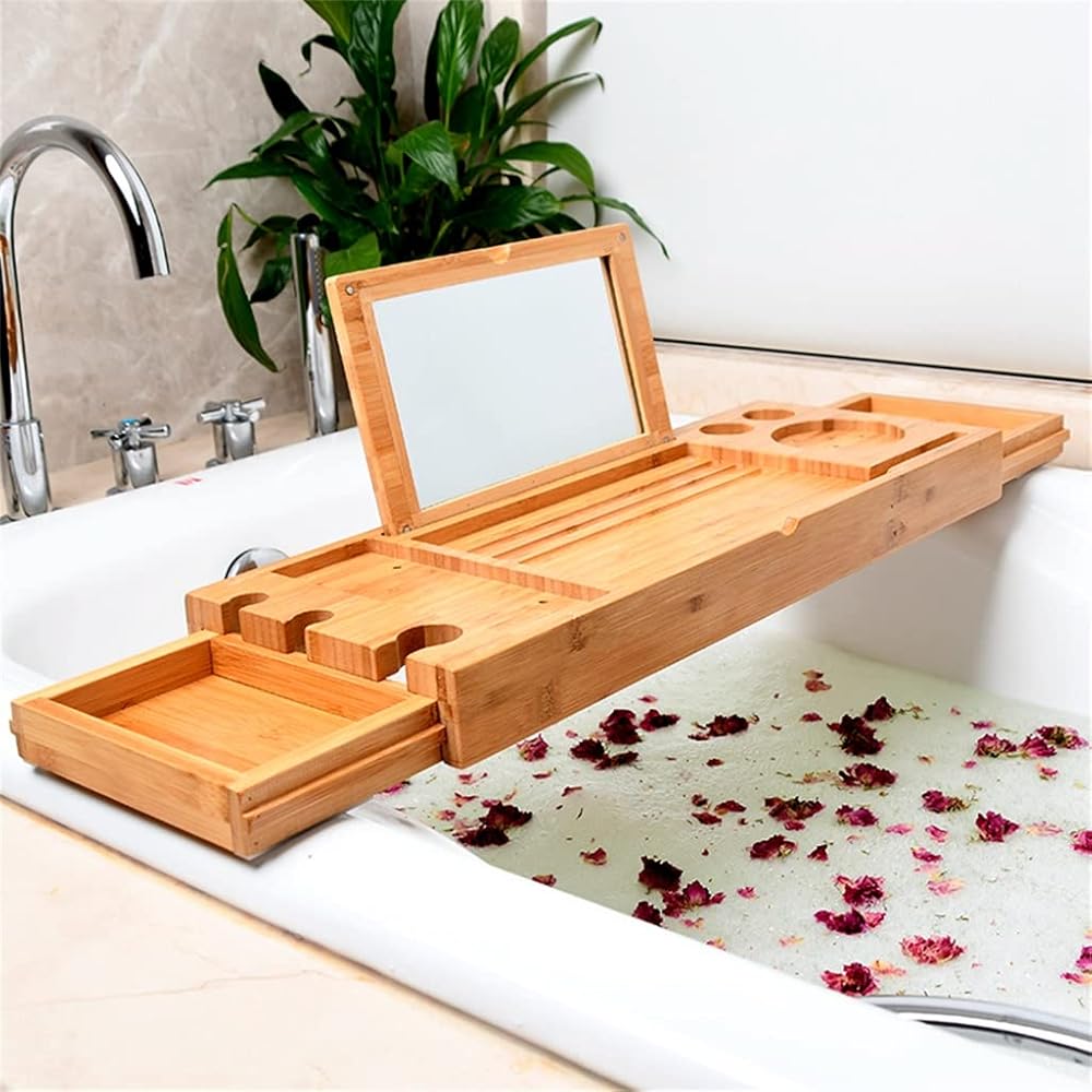 NMZAW-56 Bathtub Tray Extendable with Bath Tray Spa Caddy Organizer Tablet Holder Reading Rack Bathroom Accessories