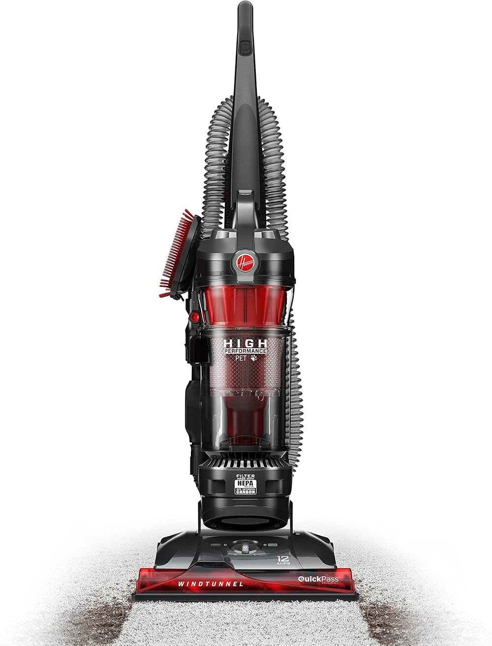 Hoover WindTunnel 3 Max Performance Pet, Bagless Upright Vacuum Cleaner, HEPA Media Filtration, For Carpet and Hard Floor, UH72625, Red