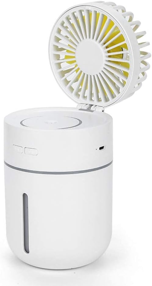 Portable Handheld Fan Misting Fan Table Fan Handheld Operated Fan Water Spray Humidifier Quiet Mini Fan for Office Bedroom Travel, vertice, White (Color : White)