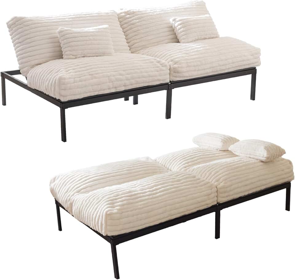 YOSHOOT Futon Sofa Bed Couch, Convertible Sleeper Sofa Bed, Adjustable Backrests Daybed Loveseat, Futon Couch for Living Room Bedroom, White