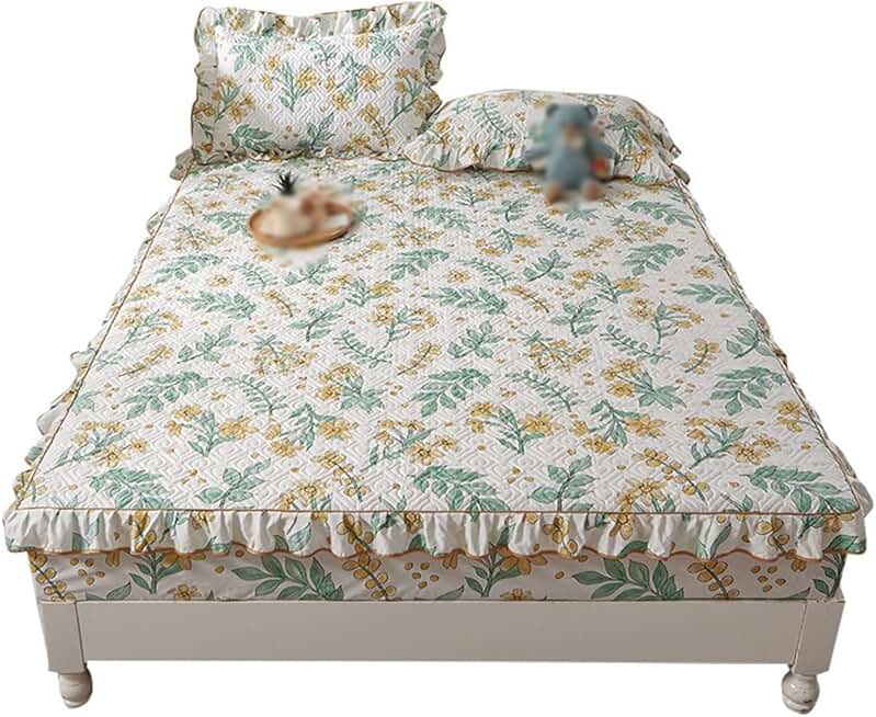 Lace Cotton Bed Hat Cotton with Skirt Edge Bed Cover Mattress Bed Cover Pillowcase Three-Piece Set(150 * 200CM)