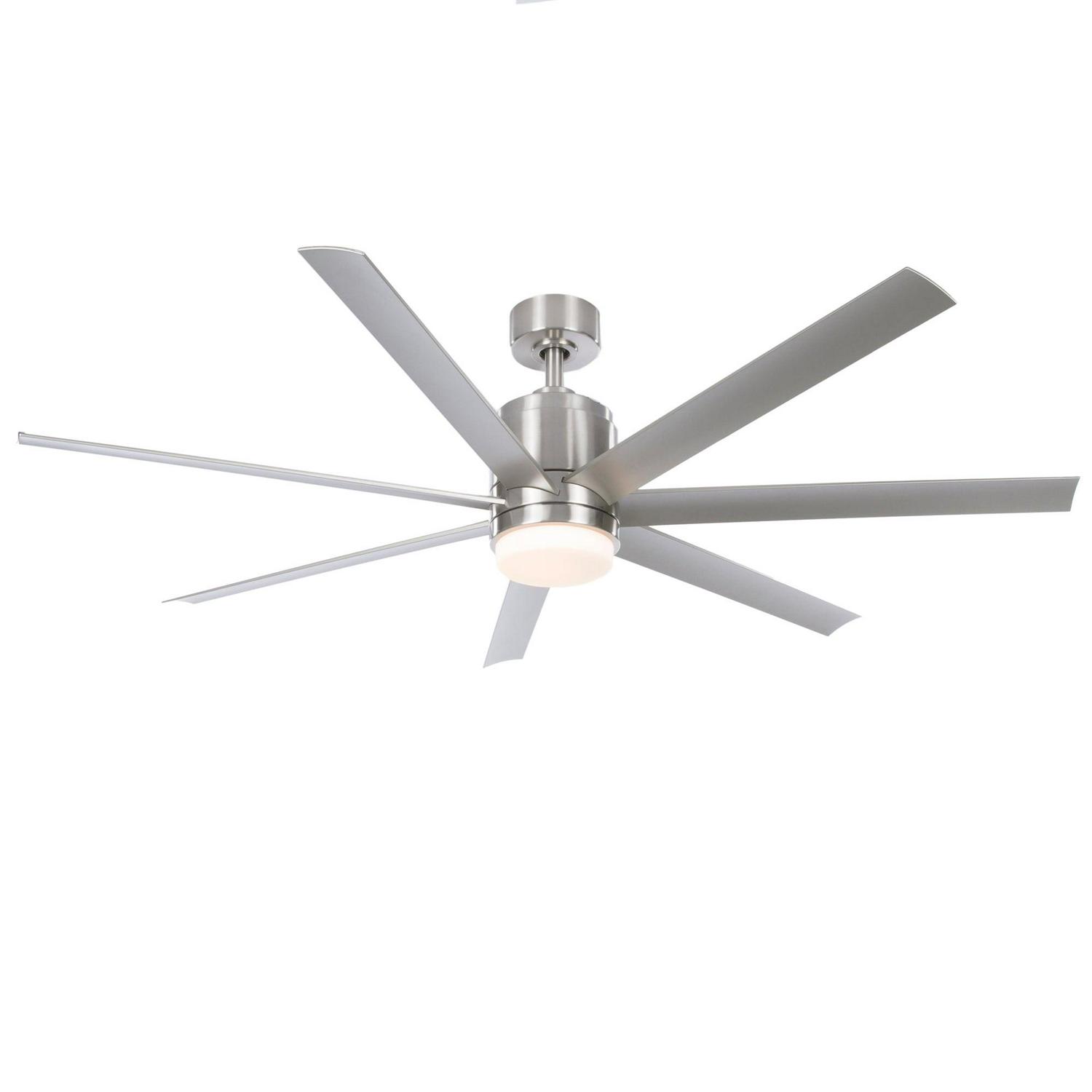 Fanimation Studio Collection Blitz 56-in Brushed Nickel Integrated LED Indoor/Outdoor Ceiling Fan with Light and Remote (7-Blade)