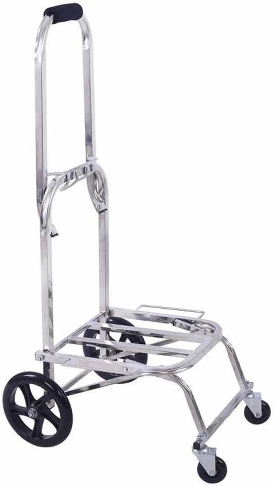 20CM Big Wheel Pull Truck Trolley, Folding Shopping Trailer, Portable Stainless Steel Luggage Cart