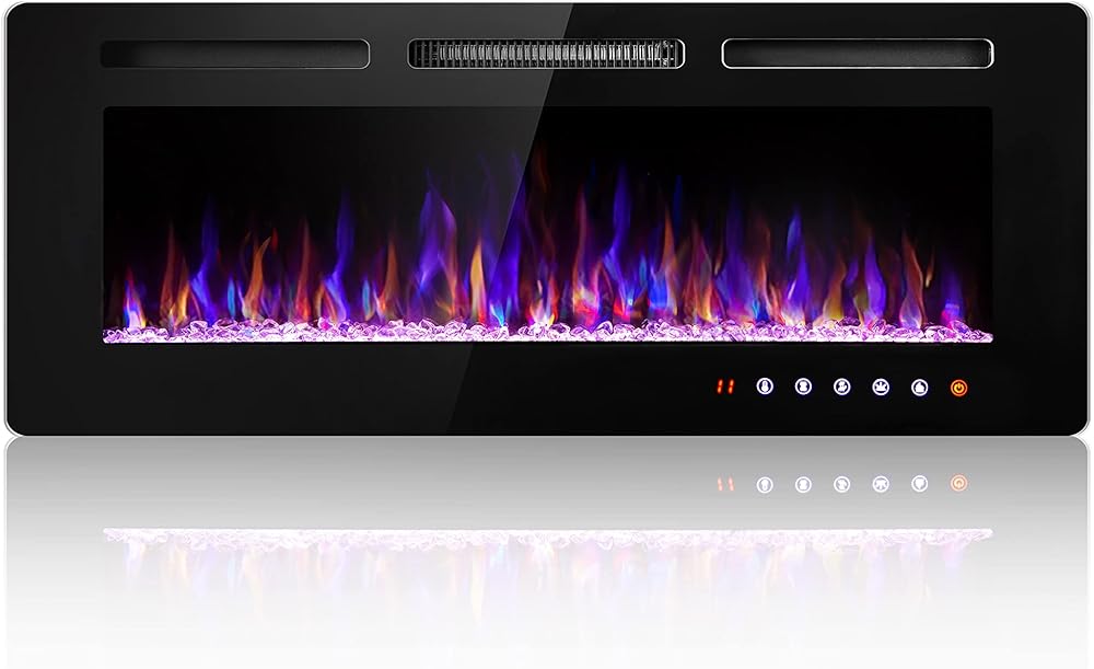 Electric Fireplace 36 Inch Insert and Wall Mounted, Fireplace Heater, Log Set & Crystal Options, Remote Control with Timer, Adjustable Flame Color 750/1500W Heat